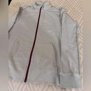 Lululemon Off White Zip-Up Track Jacket w/ Red Accents & 3 zip pockets - Small S